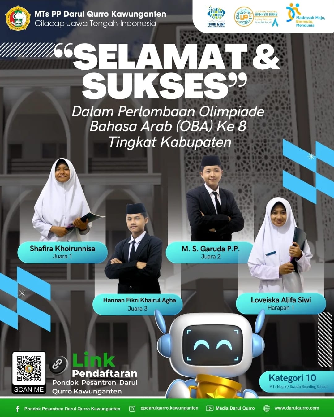 Santri MTs Pondok Pesantren Darul Qurro Kawunganten Borong Juara dalam Olimpiade Bahasa Arab Ke-8